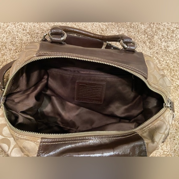 COACH Tan/Brown Ashley Signature Satin Satchel 2WAY Convertible Detachable Strap - Picture 11 of 14